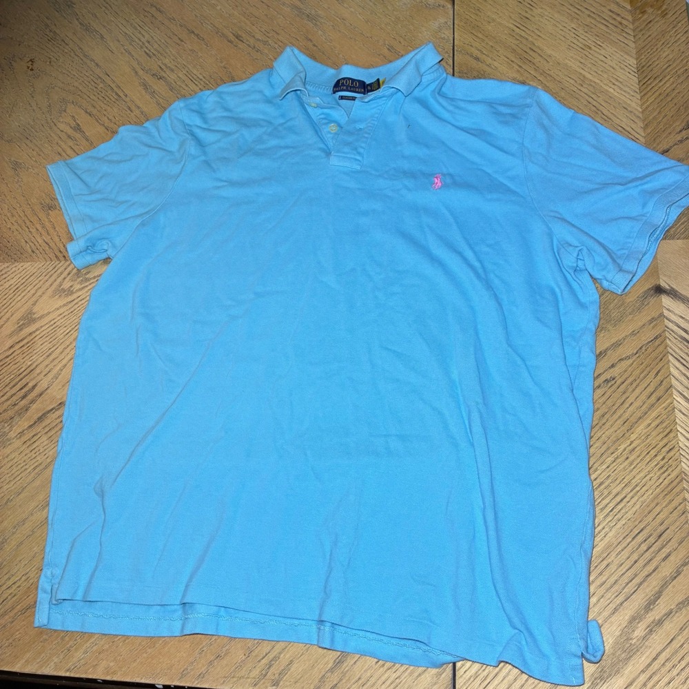 Polo Ralph Lauren Mens Classic Fit Pique Polo Shirt Blue Pink Pony XL